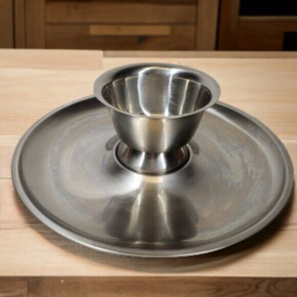 Oneida Stainless Chip and Dip Platter Bowl Simple Classic Party Celebrat… - Picture 13 of 13